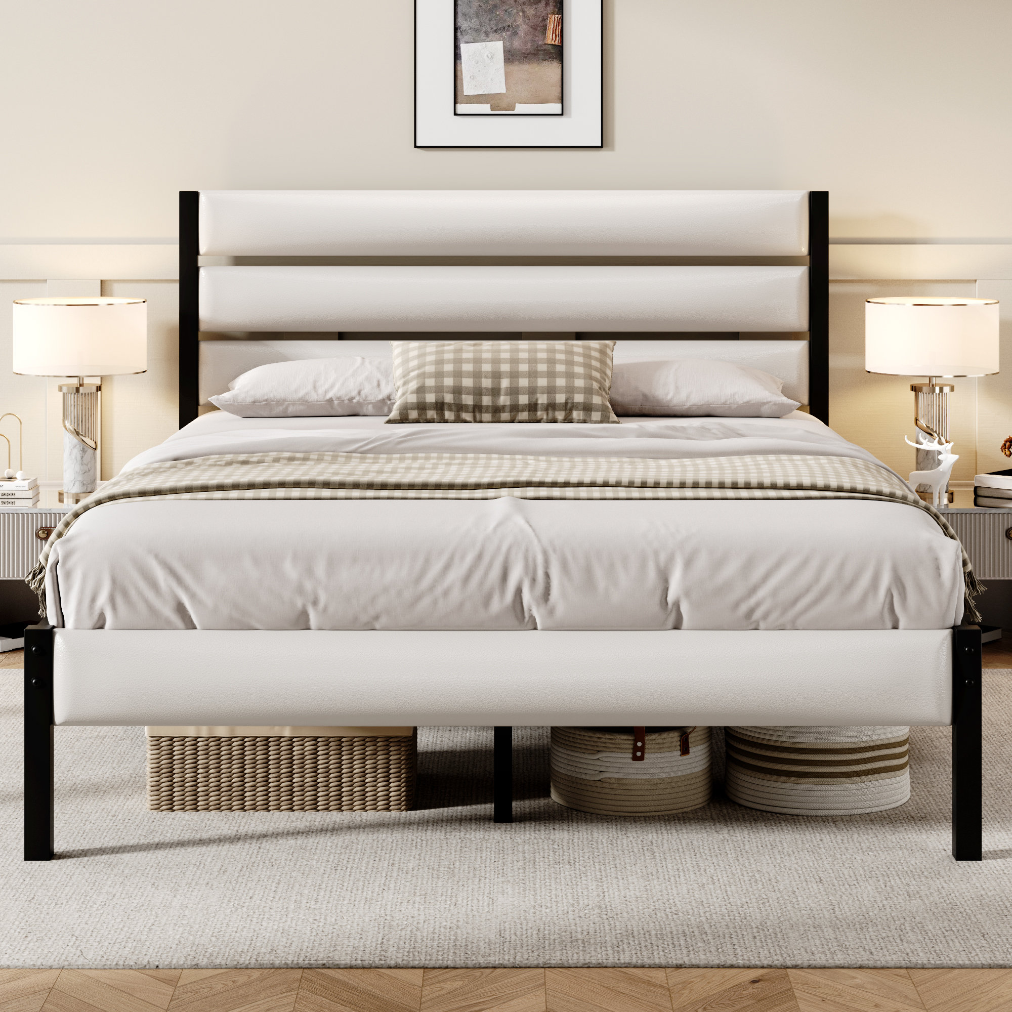 Ebern Designs Faux Leather Upholstered Metal Bed Frame | Wayfair