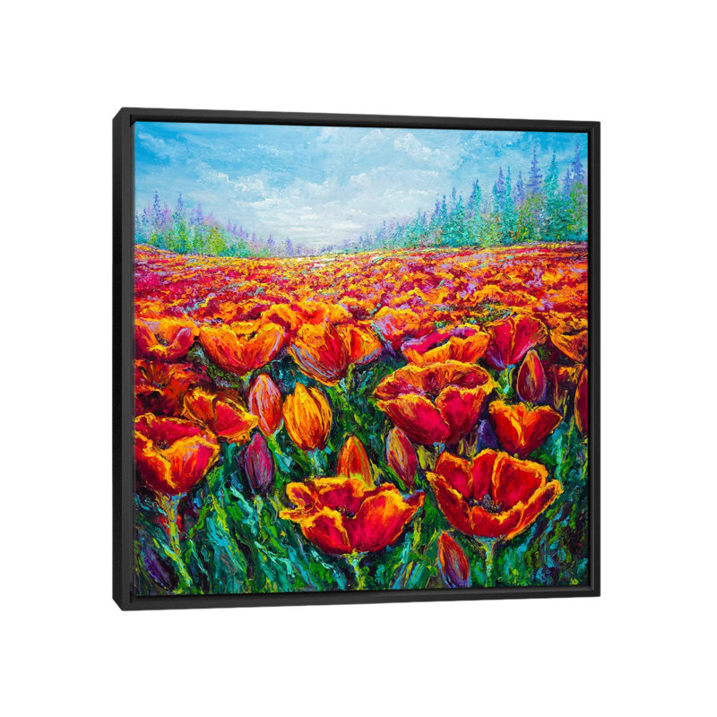«Tulip Time» par Kimberly Adams, impression sur toile, H 26 po x l 26 po x P 1,5 po, Toile avec cadre flottant noir