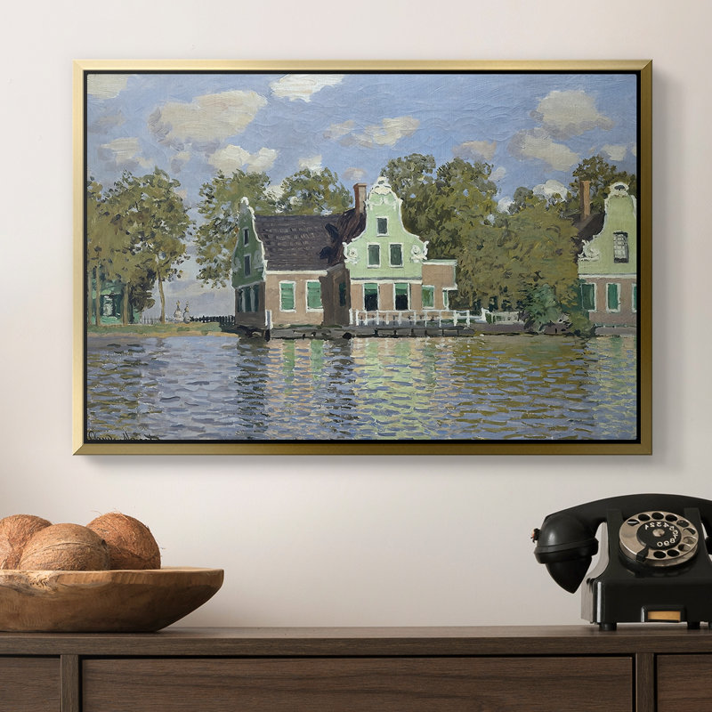 Maisons sur la rivière Zaan à Zaandam, 1871 - Claude Monet, toile tendue avec châssis, 16 x 24, Doré
