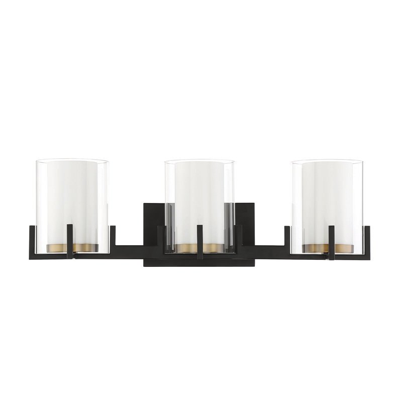  Eaton 2-Light Bathroom Vanity Light in Matte Black with Warm Brass Accents, 7.5" H x 15" W x 15" D, 2 Lights