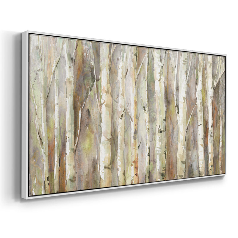 Birch Path- Toile tendue avec châssis tendue - Prêt à accrocher, H 21 po x l 41 po, Blanc
