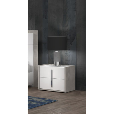 Table de chevet 2 tiroirs Nicos en ciment / blanc