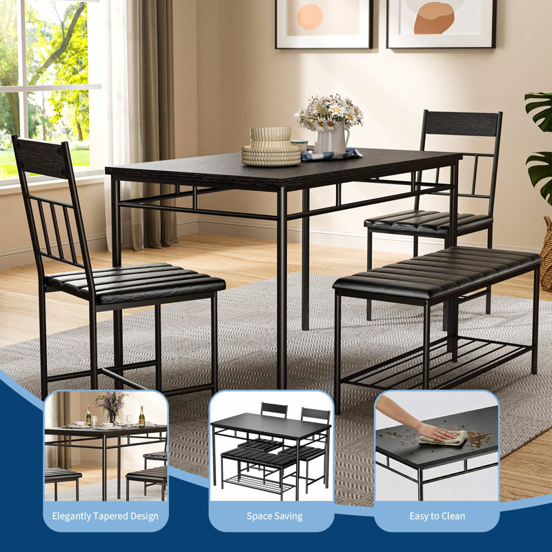 4-Piece Modern Dining Table Set, Black