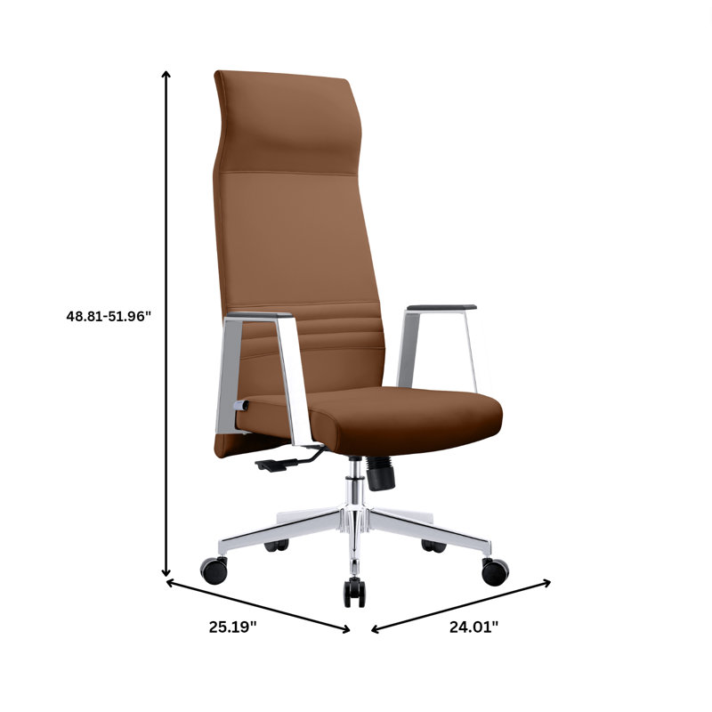 Sledmere High-Back Leather Office Chair – Ergonomic Executive, Task & Conference Chair with Swivel, Tilt, Upholstered Seat & Iron Frame for Home Office or Conference Room