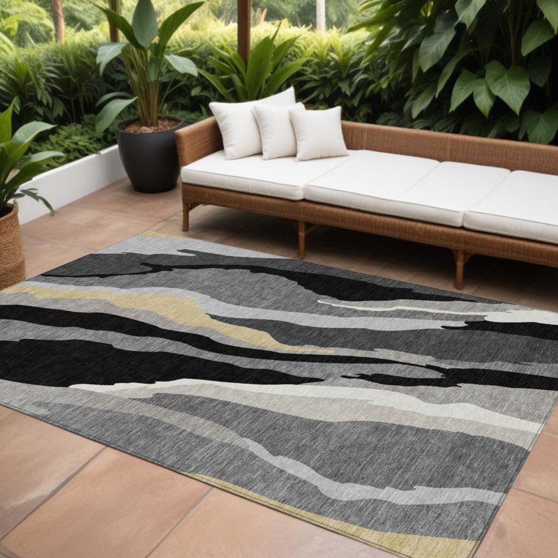 Tapis intérieur lavable abstrait 10 pi x 14 pi noir