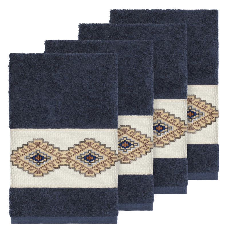 Gianna Turkish Cotton Midweight Bath Towel, Midnight Blue, Hand Towel - 4 Pack