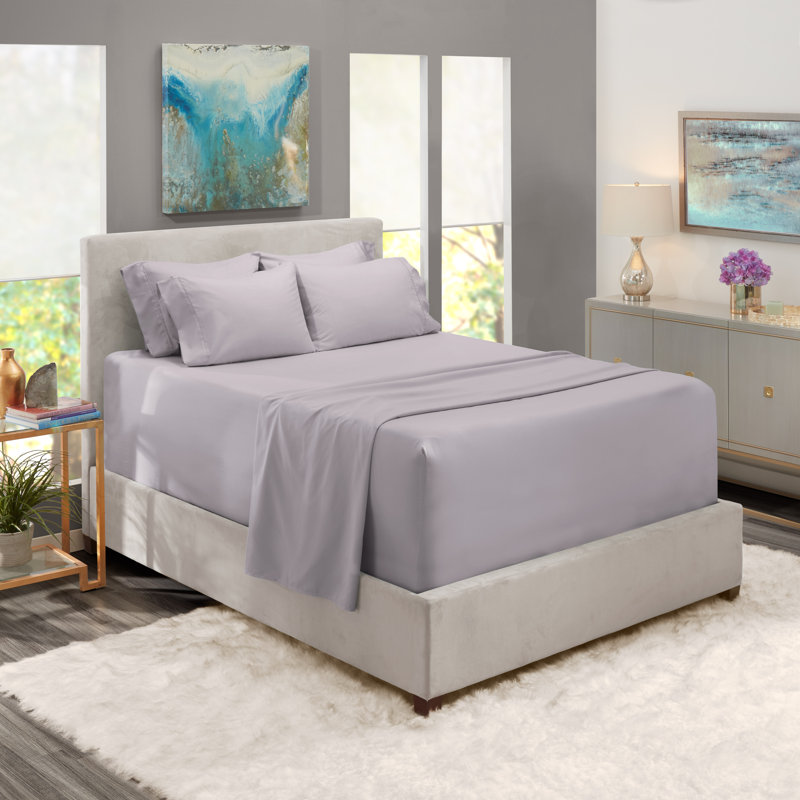 Ensemble de draps en micro-fibre, Gris clair, Drap-housse de taille simple