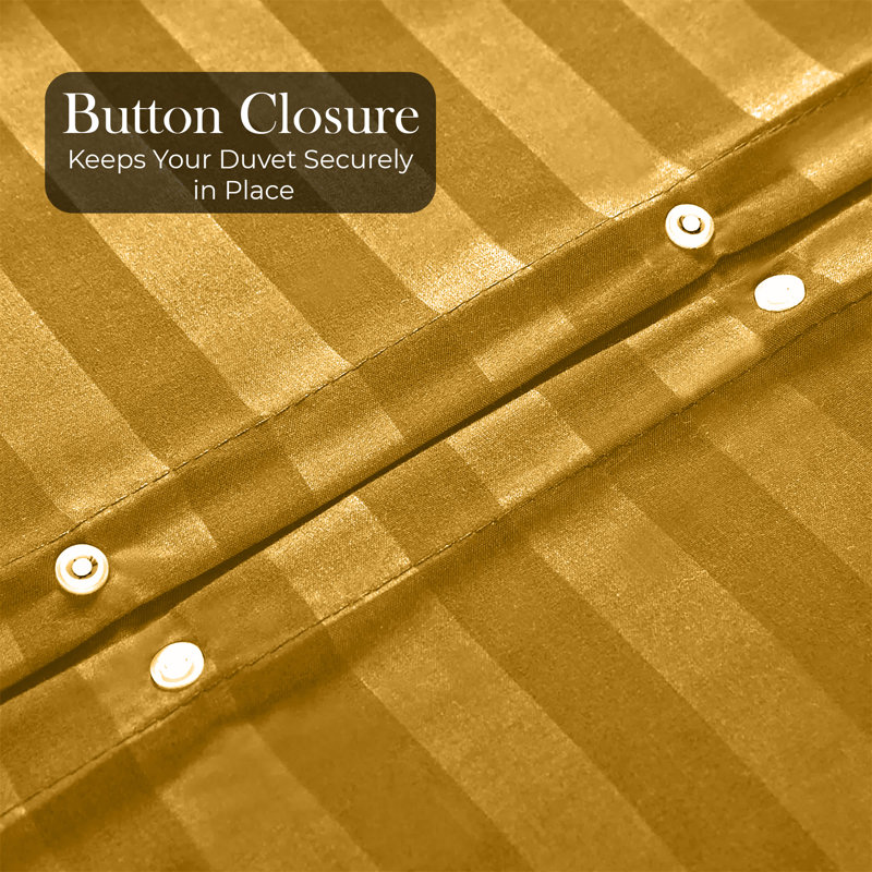 Microfiber Striped Duvet Cover Set with Pillowcases Included, Double Duvet Cover + 2 Standard Pillowcases, Ochre