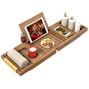 Homemaid Living Bamboo Bathtub Tray - Perfect Expandable Bathtub Caddy with Reading Rack or