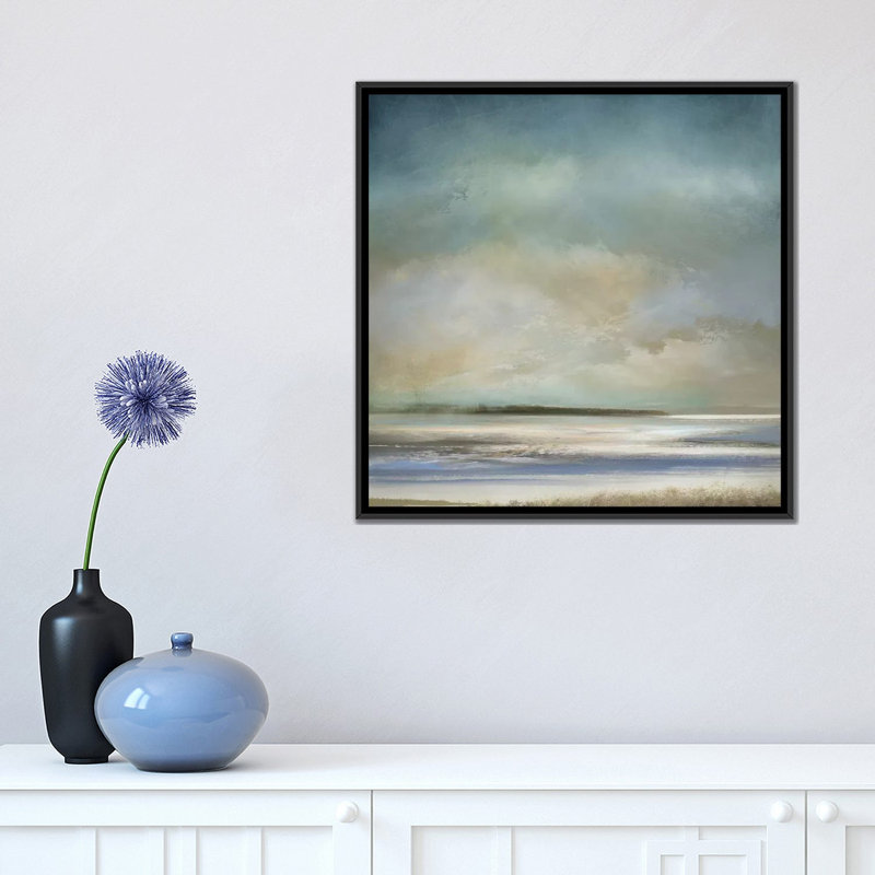 " The Morning Shore " by Jake Messina, 18" H x 18" W x 1.5" D, Black Framed Canvas, No Mat
