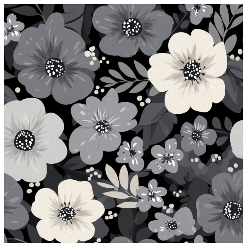 Couvre-lit matelassé à motif floral noir , Double