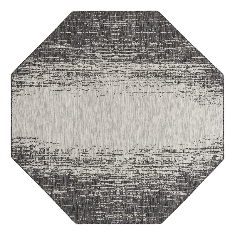 Pindall Charcoal Gray/Gray Indoor/Outdoor Rug, Octagon 7'10" x 7'10"