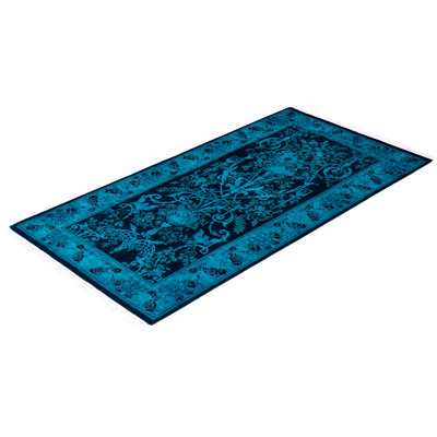 Tapis bleu en laine noué à la main Curiel 2 pi 7 po x 5 pi 2 po Curiel