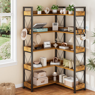 5 Tier Reversible Corner Bookshelf with 4 Hooks by 17 Stories
