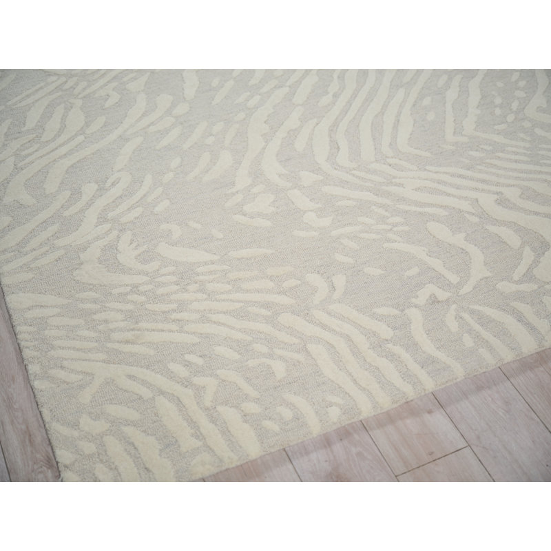 Entro Handmade New Zealand Wool Silver/Ivory Area Rug, Rectangle 10' x 14'