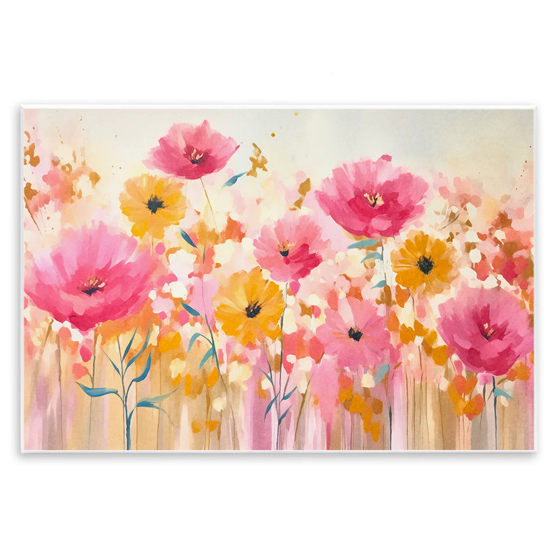 Plaque murale rose et jaune Blooming Whimsy, design par Andrea Haase, H 13 po x l 19 po