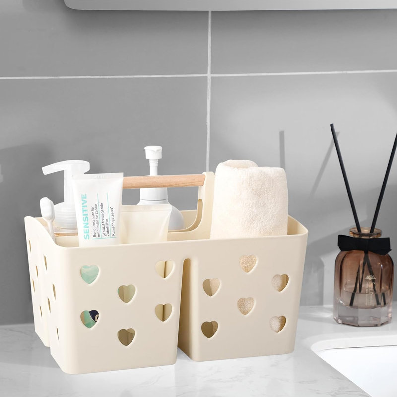 Beige Portable Plastic Shower Caddy Organizer with Handle
