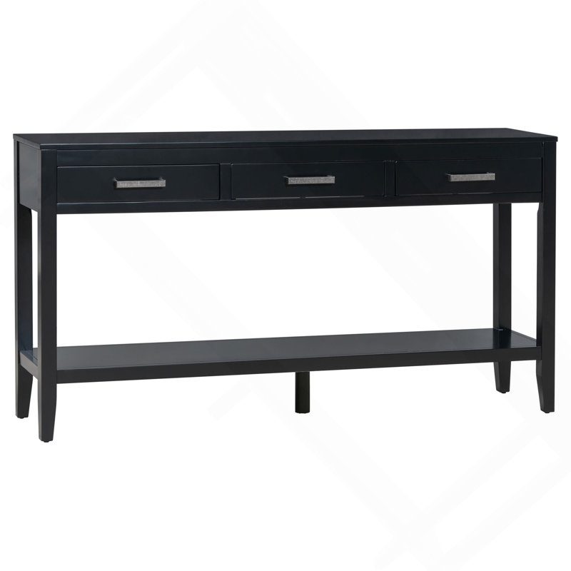 Console Table With Bottom Shelf & 3 Drawers, Black