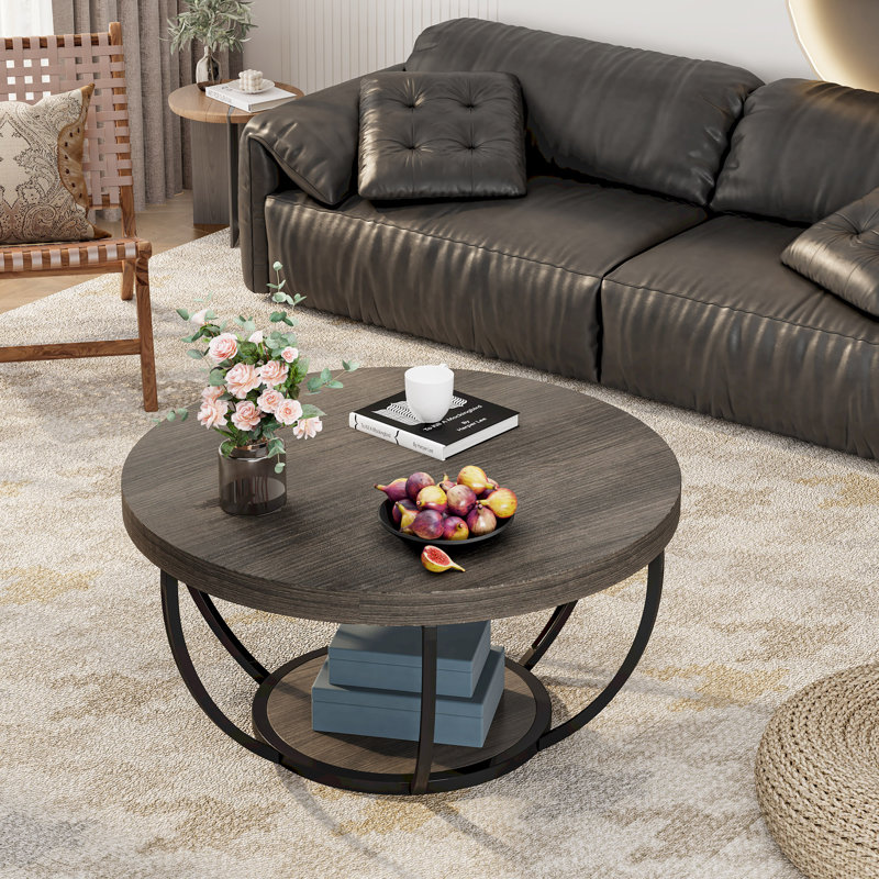 Maissane Floor Shelf Coffee Table with Storage, Dark Grey/Black