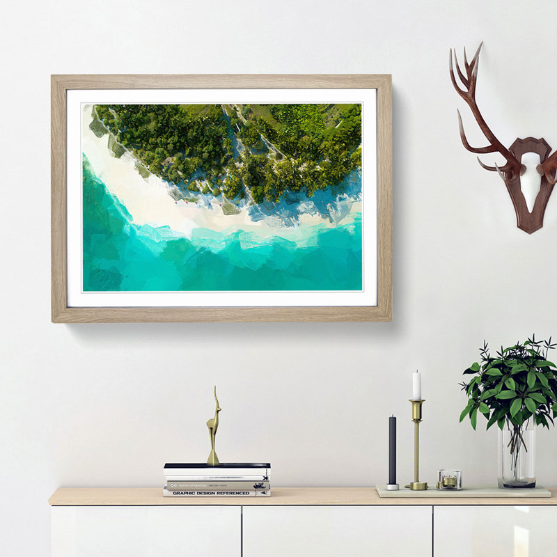 Above a Beach in the Maldives in Abstract - Framed Print, Oak Framed, 48cm H x 65cm W x 2cm D