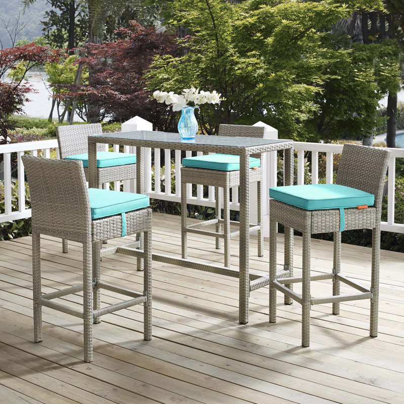 Ensemble de patio extérieur en osier gris anthracite 5 pièces Conduit, Turquoise