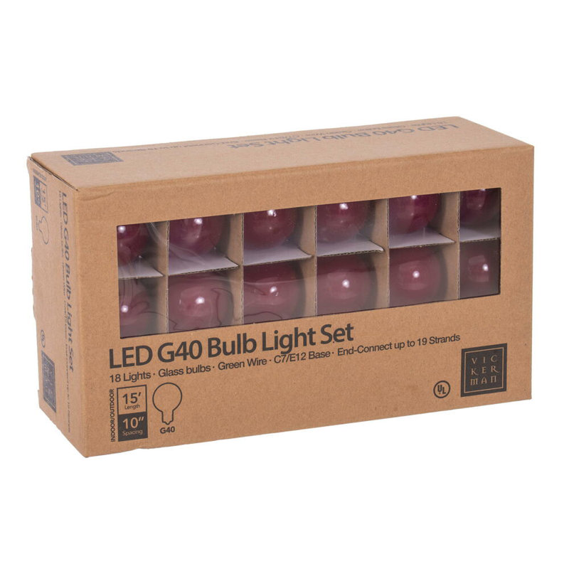 18Lt LED Glass G40-E12 Filament End-Connecting Set, Pink