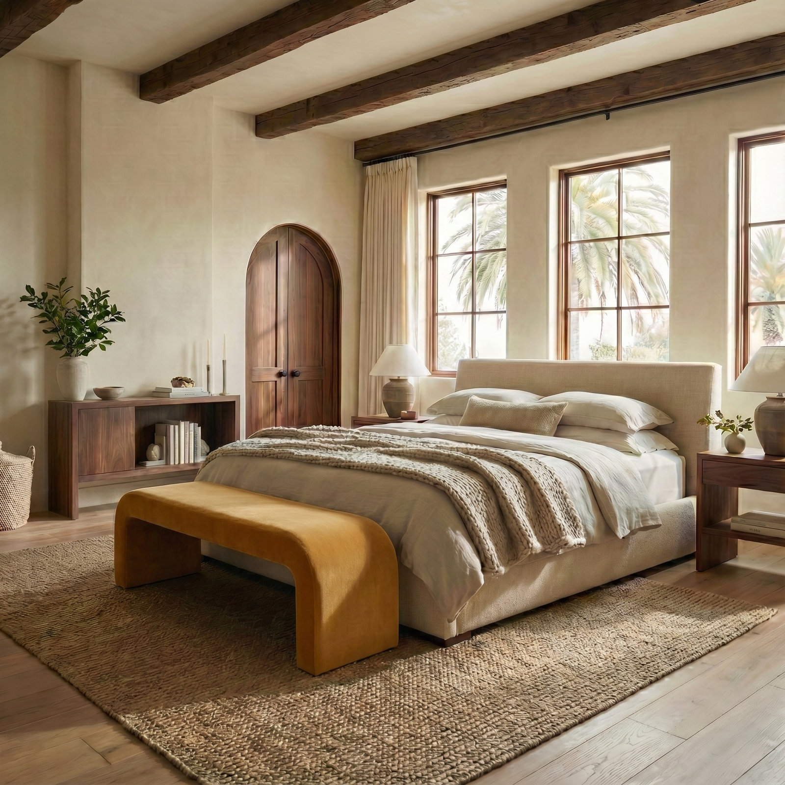 Daine 62" Linen Bedroom Bench, Butterscotch Velvet