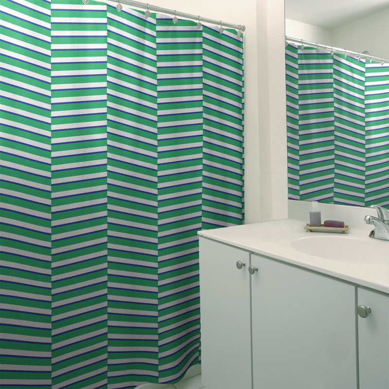 Rideau de douche simple à rayures rompues, Vert / bleu marine