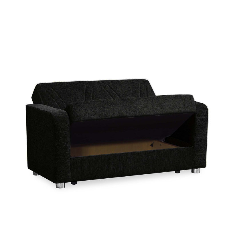 PrimeNest Gravita Collection Upholstered Convertible Loveseat with Storage, Black