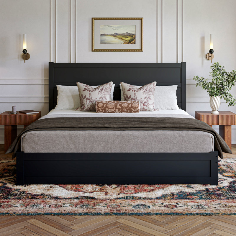 Aveline Wood Platform Bed with Storage Drawers, Black, King