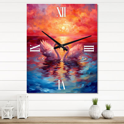 Horloge murale Swans In Love Reflection At Majestic Sunset