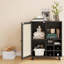 Buffet avec rangement et porte-bouteilles, armoire à portes en rotin avec tablettes ouvertes-499917357