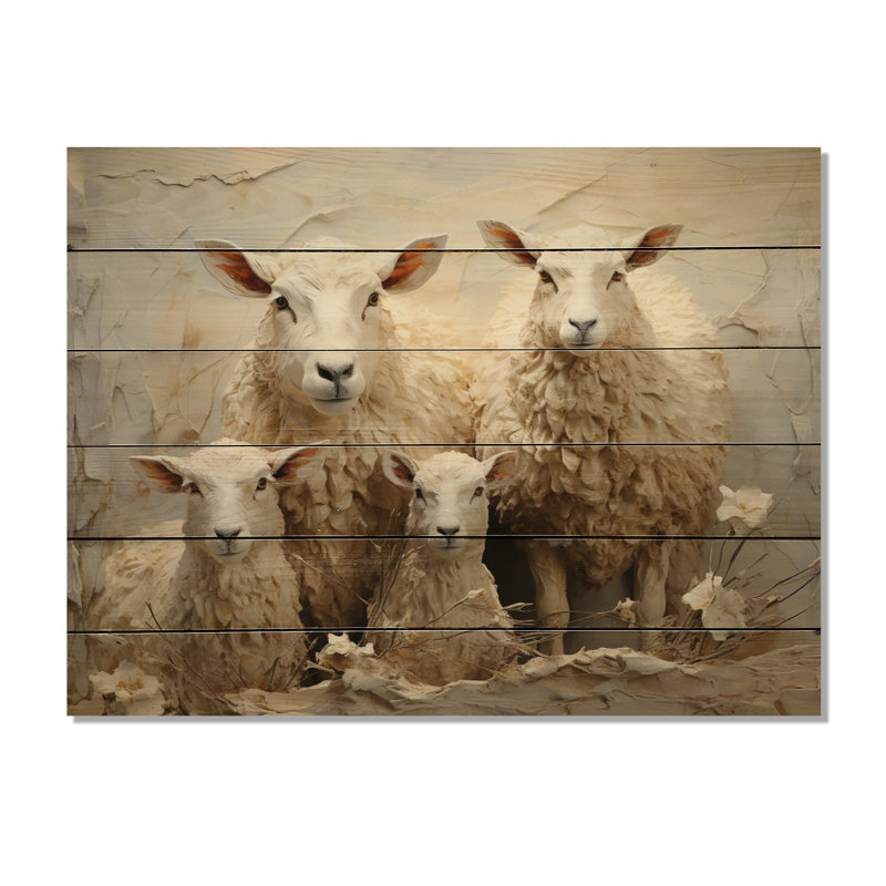 «Kenyel Beige Sheep Texture I» sur impression sur bois, H 24 po x l 32 po x P 0,78 po