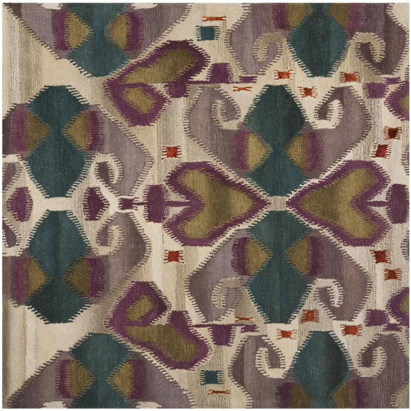Kouerga Wool Pile Oriental Rug, Square 7'