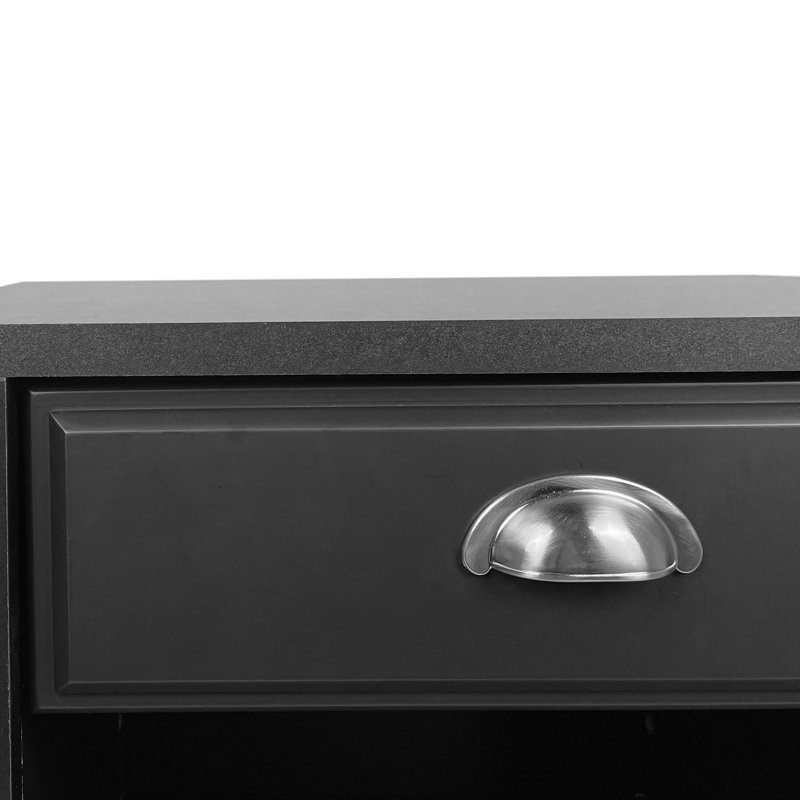  Table de bout moderne avec table ouverte et poignée en métal, table d'appoint pour chambre à coucher ou salon, Noir
