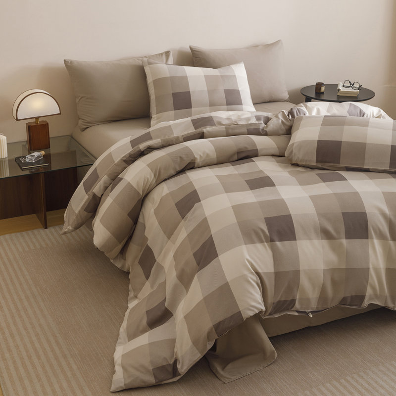 Grid Comforter Set Plaid Bedding Set 1 Checkered Comforter with Pillowcases, California King Comforter + 2 King Pillowcases