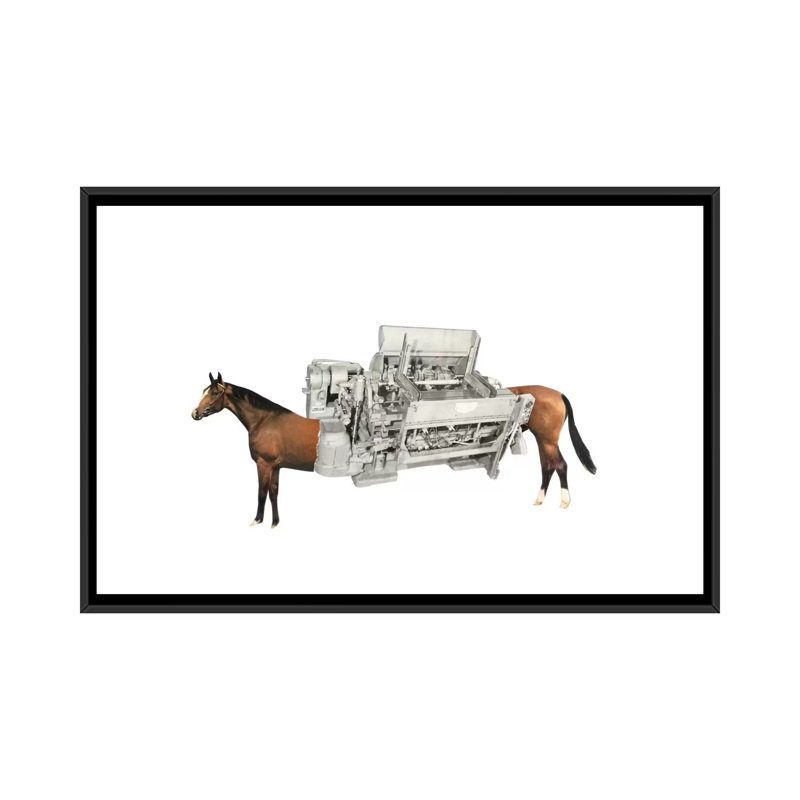 «Horsepower», impression sur toile, H 32 po x l 48 po x P 1,5 po, Toile avec cadre noir, Blanc