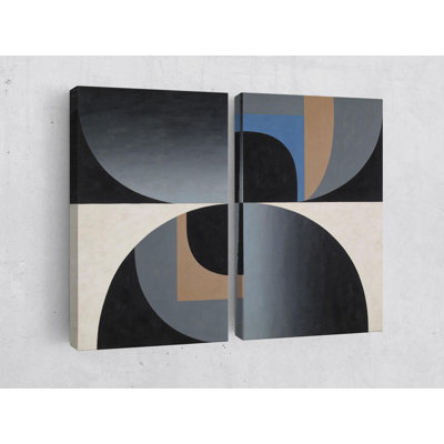 Reproduction d'art abstrait abstrait géométrique sur toile - décor moderne Mid-Century 2 pièces - peinture minimaliste bleu gris nordique