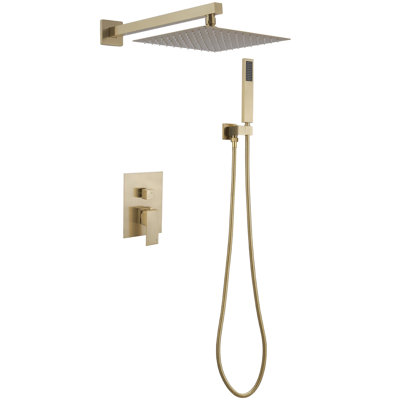 VIBRANTBATH Elegant Aura Brushed Gold 12-in Dual Head Built-In Shower Faucet System with 2-way Diverter ( Pressure-balanced Valve Included )