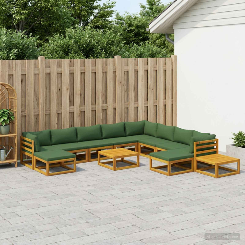 Ensemble de canapés 12 pièces en bois d'acacia massif naturel, 3x corner + 5x middle + 2x footrest + 2x table