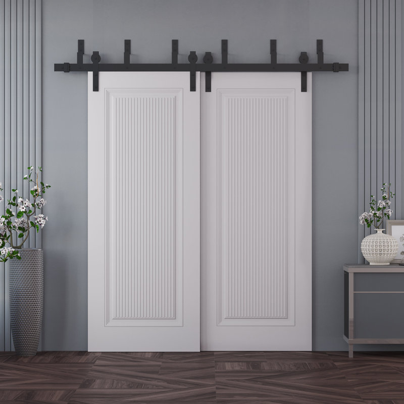 Portes coulissantes de grange coulissantes pour garde-robe | Émail blanc impérial 1888 | Ensemble de quincaillerie de rails 6,6 pi | Portes de garde-robe de chambre en bois massif