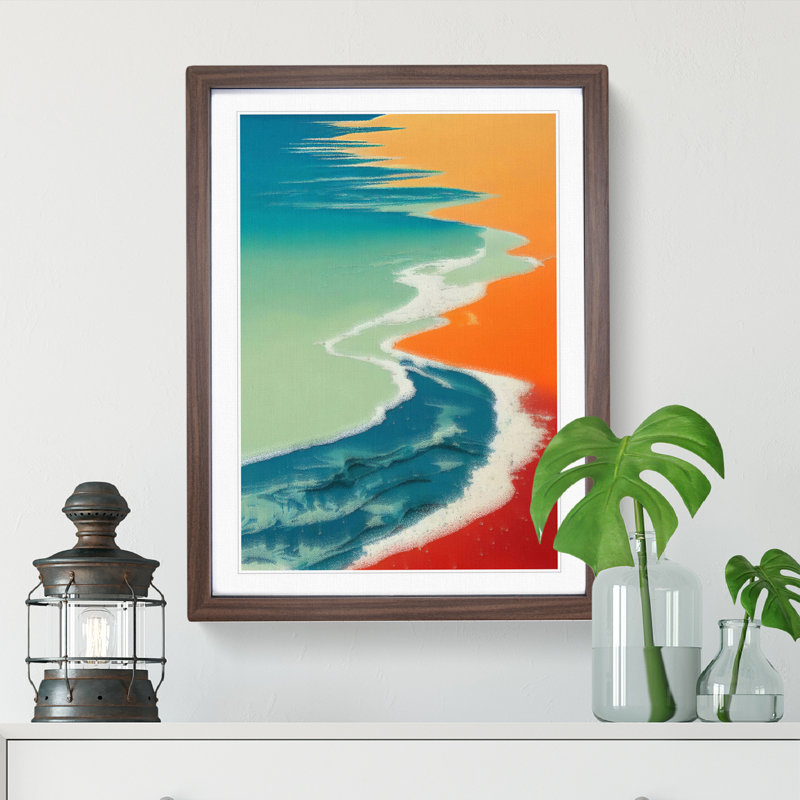Beach Flames - Single Picture Frame Print, 64cm H x 46cm W x 2cm D, Walnut Framed