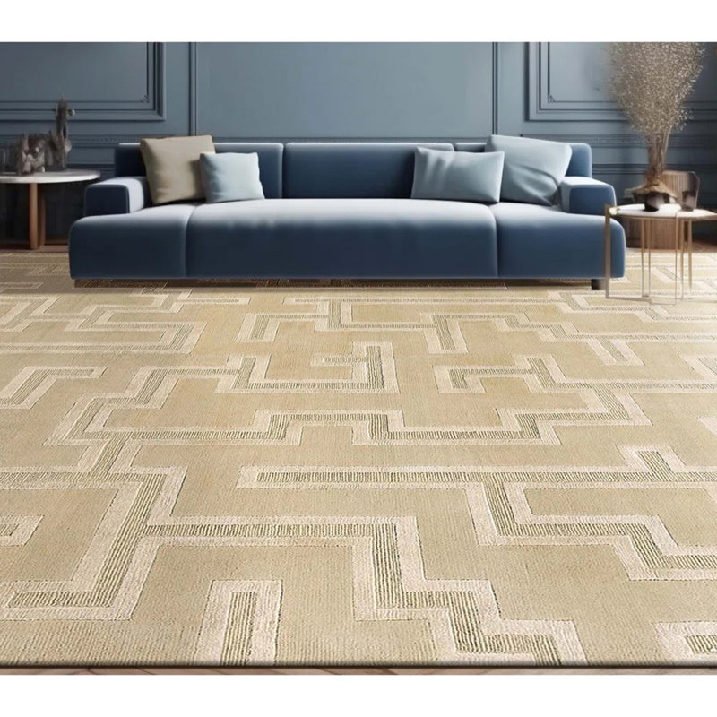 Geometric Area Rug in Cream/Butter/Gray, Rectangle 9' x 12'