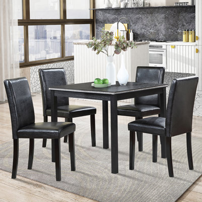 Ensemble de table de salle à manger en bois 5 pièces, ensemble de table de cuisine avec table carrée, table de salle à manger en bois