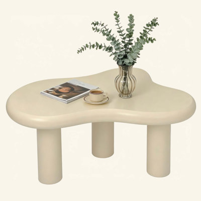 Cloud Coffee Table, Modern Wood Coffee Table for Living Room, Accent Center Tables with 3 Legs, Small Tea Tables for Balcony, Patio, Bedroom