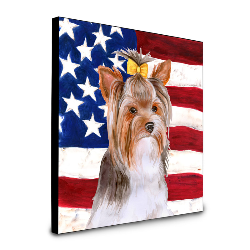 Panneau mural patriotique art Double Down, Yorkshire Terrier orange