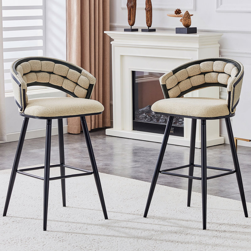Ensemble de 2 tabourets de bar en velours avec pieds en fer noir, tabourets de comptoir modernes pour îlot de cuisine, Beige