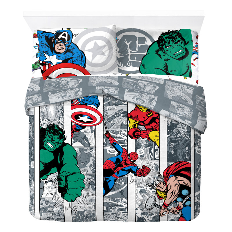 Marvel Comics Avengers Comic Cool 100% Cotton Double Bed Set (3 Pc)
