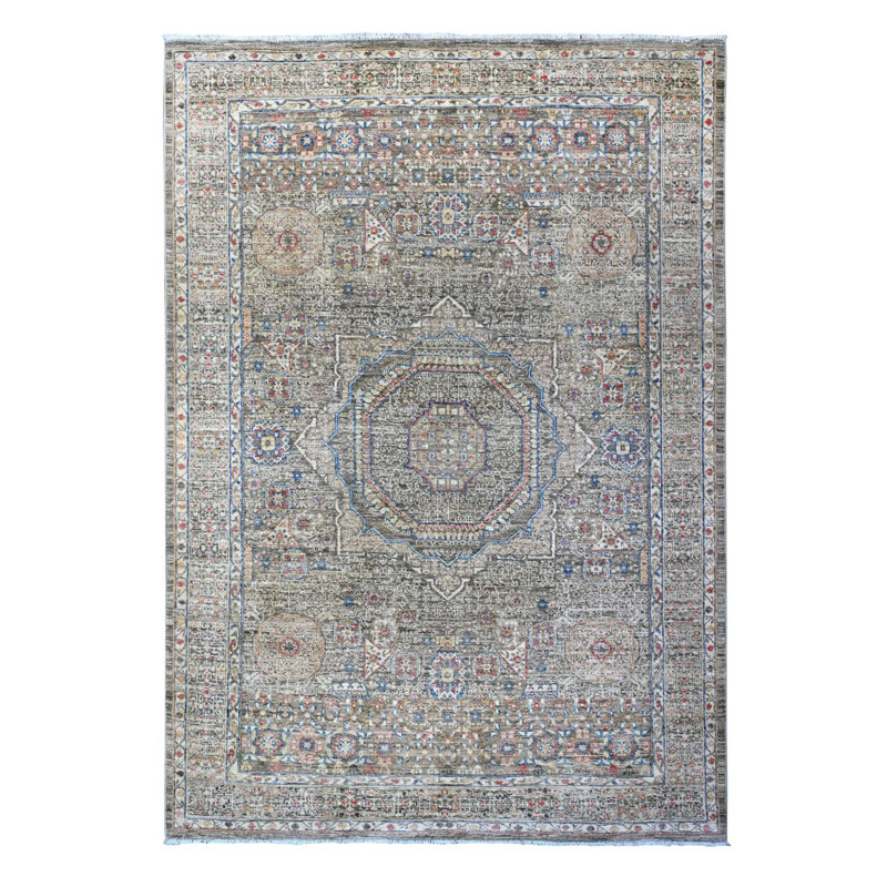 Tapis oriental en laine biologique noué à la main 6 pi 1 po x 8 pi 10 po gris pré-historique Mamluk