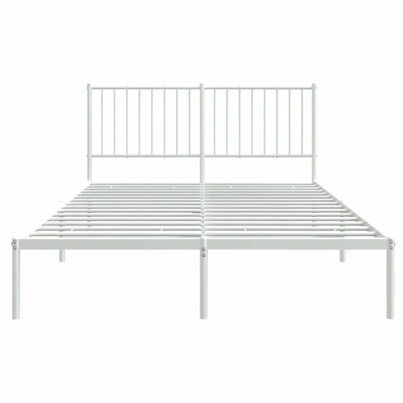 Metal Bed Frame with Headboard White, Double (4'6)